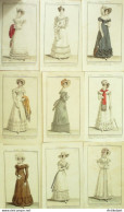 Gravures De Mode Costume Parisien 1821 Lot 03 9 Pièces - Etchings