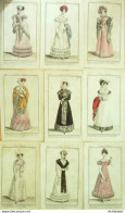 Gravures De Mode Costume Parisien 1821 à 1822 Lot 05 9 Pièces - Aguafuertes