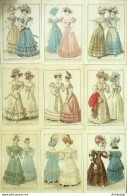 Gravures De Mode Costume Parisien 1826 Lot 35 9 Pièces - Aguafuertes