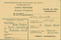 Guerre 40 Carte Réponse FM Pour Prisonnier De Guerre Allemand à Douai Nord Caserne Corbineau - 2. Weltkrieg 1939-1945