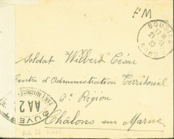 Guerre 40 Nord FM CAD Bousies 21 11 39 Censure Bande + Cachet AA21 = Lille - WW II