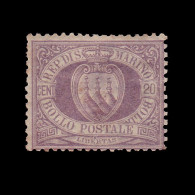 SAN MARINO STAMP.1885.COAT ARMS.20c.SCOTT 12 MH - Unused Stamps