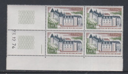 France N° 1809 XX Château De Rochechouart En Bloc De 4 Coin Daté Du 23 . 12 . 74 ; 1 Trait, Sans Charnière, TB - 1970-1979