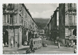 D6538] TORINO VIA PO DA PIAZZA CASTELLO - TRAM LINEA 4 Non Viaggiata Databile Anni Cinquanta - Altri Monumenti, Edifici