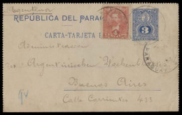 PARAGUAY. 1896 (19 May). Altos - Argentina. 3c Blue Stat Card + 4c Adtl. - Paraguay