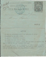 1895 - PNEUMATIQUE - CARTE-LETTRE CHAPLAIN "TELEGRAMME" De PARIS 14 R.DE STRASBOURG - Pneumatische Post