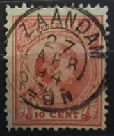 NEDERLAND PAYS BAS NETHERLANDS 1891 Wilhelmina Yvert 37 B, 10 C ROUGE  Obl Cachet ZAANDAM 27 Apr 1894 ,TB - Used Stamps