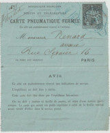 1898 - PNEUMATIQUE - CARTE-LETTRE CHAPLAIN "FERMEE" De PARIS BOURSE - Neumáticos