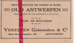 Pub Reclame - Tabak Sigaren Oud Antwerpen - Gebrs Verellen - Orig. Knipsel Coupure Tijdschrift Magazine - 1924 - Publicités