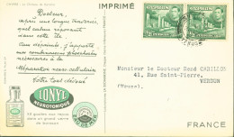 CP Carte Publicitaire Ionyl Chypre Château Kyrenia YT N°135 Chypre Cyprus Georges VI CAD Nicosia 26 DE 5? - Cipro (...-1960)