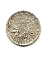 50 Centimes  "semeuse " 1912 ARGENT    TTB - 50 Centimes