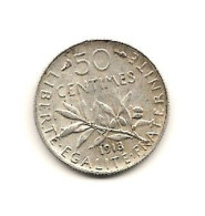 50 Centimes  "semeuse " 1913 ARGENT    TTB - 50 Centimes