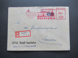 Bizone 12.1948 Notopfer Mit Absenderfreistempel AFS Besucht Die Schöne Waldstadt Iserlohn Einschreiben Stadt Iserlohn - Lettres & Documents