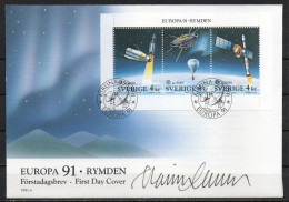 Martin Mörck. Sweden 1991. European Space Travel. Michel 1663 - 1665. FDC. Signed. - FDC