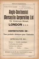 PUB 1921 - Export Borax Soude Carbonate Sulfure Acides Etc Anglo-Continental-Mercantile Londres, T.A. Ruf Import Export - Pubblicitari