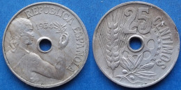 SPAIN - 25 Centimos 1934 "Republic Holding A Olive Branch" KM# 751 II Republic (1931-1939) - Edelweiss Coins - 25 Centiemos