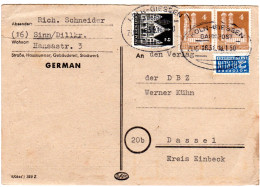 1950, Bahnpoststpl. Köln-Giessen Auf Karte M. 2+2x4 Pf. V. Sinn/Dillkreis - Sammlungen