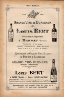 PUB 1921 - Vins De Bordeaux Louis Bert à 33 Barsac, Tissus Coton Flanelle Velveten Etc Rylands & Sons Manchester - Pubblicitari