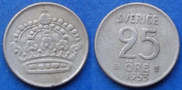 SWEDEN - Silver 25 öre 1953 TS KM# 824 Gustav VI Adolf (1950-1973) - Edelweiss Coins - Suède