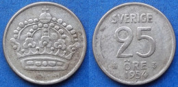 SWEDEN - Silver 25 öre 1954 TS KM# 824 Gustav VI Adolf (1950-1973) - Edelweiss Coins - Suède