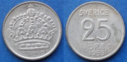 SWEDEN - Silver 25 öre 1955 TS KM# 824 Gustav VI Adolf (1950-1973) - Edelweiss Coins - Suède