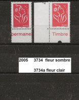 Variété De 2005 Neuf** Y&T N° 3734 + 3734a Fleur Sombre + Fleur Clair En ITVF - Unused Stamps