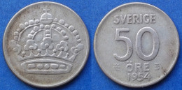 SWEDEN - Silver 50 öre 1954 TS KM# 825 Gustav VI Adolf (1950-1973) - Edelweiss Coins - Suède