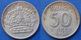 SWEDEN - Silver 50 öre 1958 TS KM# 825 Gustav VI Adolf (1950-1973) - Edelweiss Coins - Suède