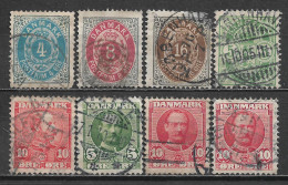 1875-1907 DENMARK Set Of 8 USED STAMPS (Michel # 23IYAb,25IYAa,27IYAb,34ZB,48,53,54) CV €8.30 - Gebruikt