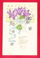 Fete-200P262 Carte Gaufrée, Un Bouquet De Violettes, Un Ruban, Cpa BE - Geburtstag