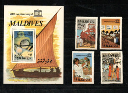 Malediven 1986 Satz 1229/32 + Blocke 129 UNESCU/Schiffe Schon Postfrisch - Maldives (1965-...)