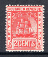 British Guiana 1907-10 Ship - Change Of Colour - 2c Rose-red HM (SG 253) - Guyane Britannique (...-1966)