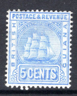 British Guiana 1907-10 Ship - Change Of Colour - 5c Ultramarine HM (SG 255) - Guyane Britannique (...-1966)