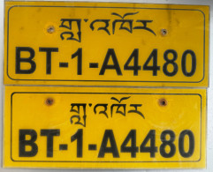 BHUTAN Western Region Taxi Plate On Plastic Pair BT-1-A4480 - Placas De Matriculación