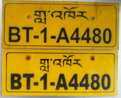 BHUTAN Western Region Taxi Plate On Plastic Pair BT-1-A4480 - Targhe Di Immatricolazione