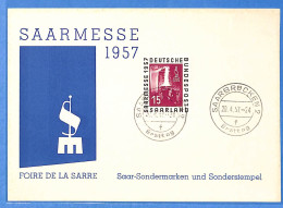 Saar - 1957 - Carte Postale FDC De Saarbrücken - G30650 - Cartas & Documentos