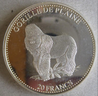 Congo 20 Francs 2001 Proof , Gorille De Plaine, Lion. En Argent. Pur,  FDC, Rare - Congo (République Démocratique 1998)