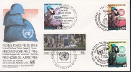 UNO NEW YORK  Trio-FDC 573-574, Mit G + W , Friedensnobelpreis, 1989 - Gemeinschaftsausgaben New York/Genf/Wien