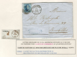 TP 7 LSC S/feuille Descriptive Obl. Verviers 21/8/1860 > BXL C. D'arrivée - Postmarks - Lines: Perceptions