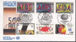 UNO NEW YORK  Trio-FDC 598-599, Mit G + W , AIDS-Bekämpfung, 1990 - Gemeinschaftsausgaben New York/Genf/Wien