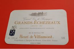 ETIQUETTE ANCIENNE NEUVE / GRANDS - ECHEZEAUX / HENRI DE VILLAMONT A SAVIGNY - LES - BEAUNE - Bourgogne