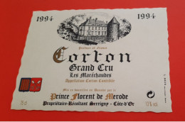 ETIQUETTE NEUVE / CORTON GRAND CRU LES MARECHAUDES 1994 / PRINCE FLORENT DE MERODE - Bourgogne