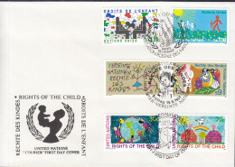 UNO NEW YORK  Trio-FDC 615-616, Mit G + W, Kinderrechte, 1991 - New York/Geneva/Vienna Joint Issues