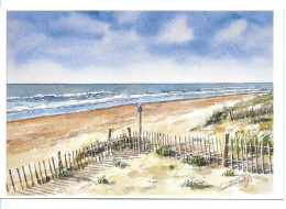 Aquitaine Plage Oceane Et Dunes Plantées D' Oyats  Aquarelle De C. Coutin - Aquitaine