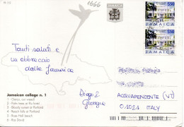 Philatelic Postcard With Stamps Sent From JAMAICA  To ITALY - Jamaica (1962-...)