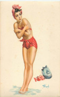 Illustration Signé André Bermond - Pin-up - Belle Femme En Maillot De Bain - Bermond