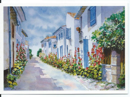 Poitou Charente Ruelle Fleurie De Roses Tremieres Aquarelle De C. Coutin - Poitou-Charentes