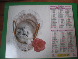 Almanach Du Facteur, Calendrier 1996, , Chaton.CHIOT Yorkshire ( ILE DE FRANCE) - Big : 1991-00