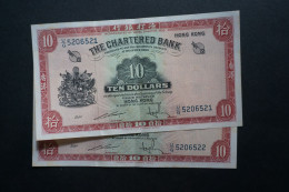 (M) 1962 HONG KONG OLD ISSUE - THE CHARTERED BANK 10 DOLLARS - #U/G 5206521 To 22 (2 Pcs) - Hongkong