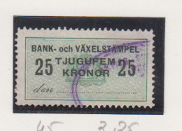 Zweden Fiskale Zegel Cat. Barefoot : Vexelstaempel(Bills Of Exchange) 45 - Revenue Stamps